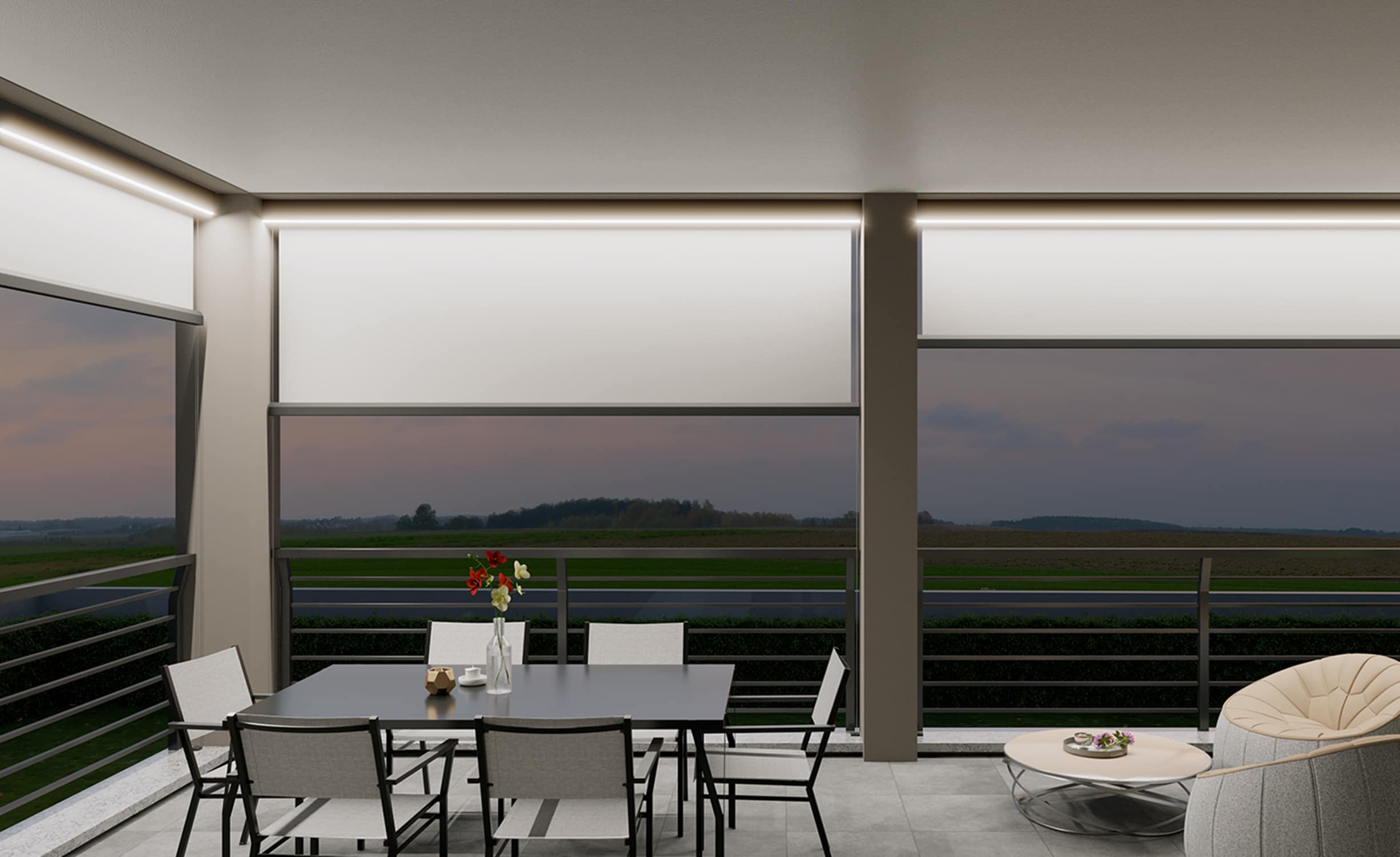 Tenda con cavi e cassonetto LED