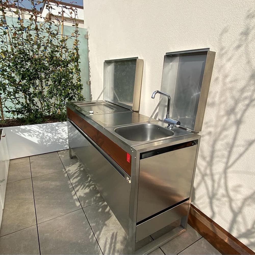 lavandino da esterno in acciaio inox per cucine barbecue