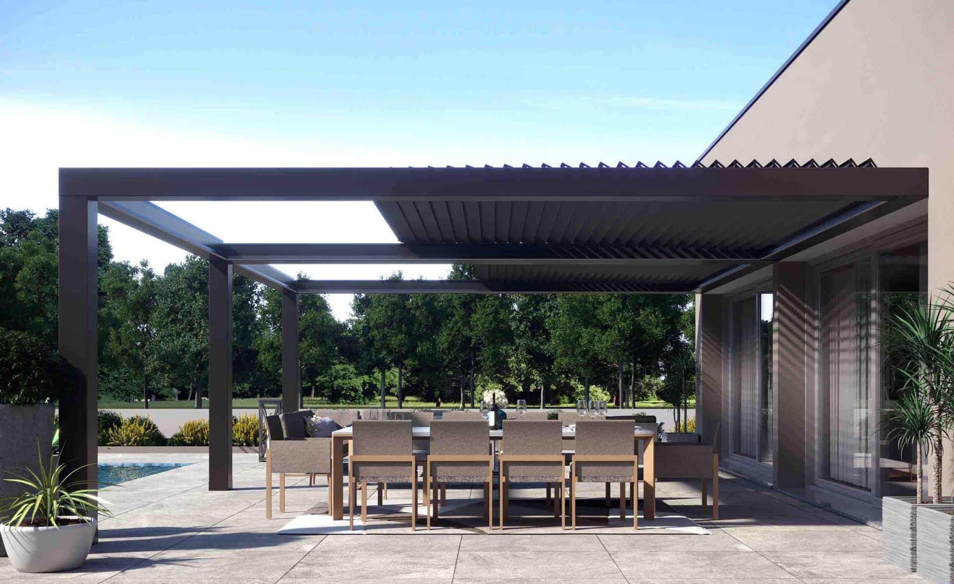 Pergola a lamelle impacchettabili in alluminio