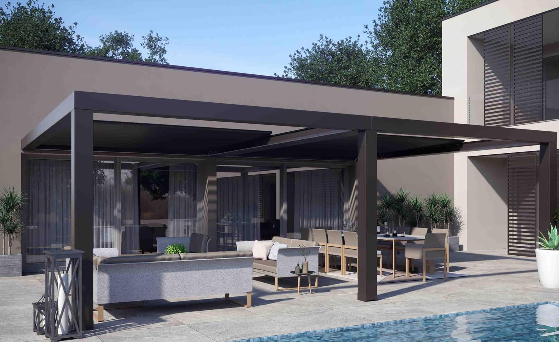 Pergola a lamelle impacchettabili in alluminio