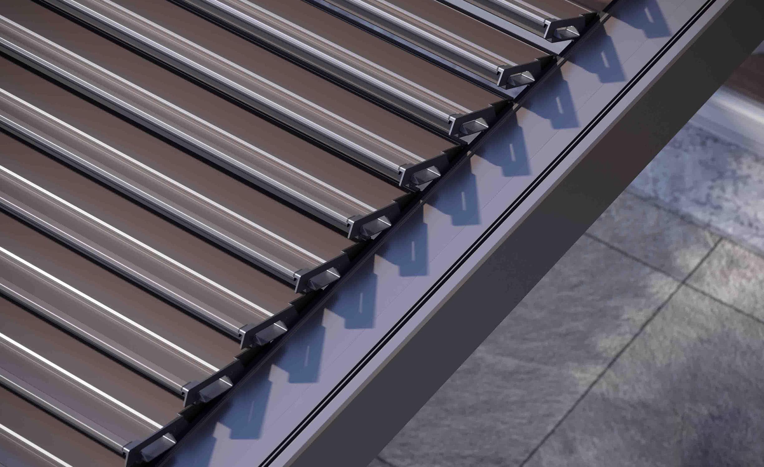 Pergola a lamelle impacchettabili in alluminio