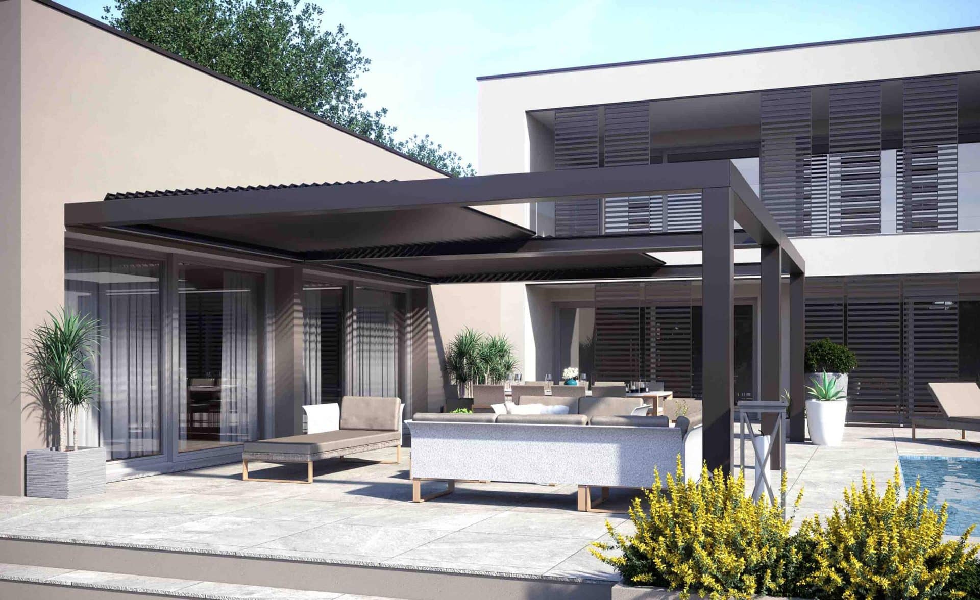 Pergola a lamelle impacchettabili in alluminio