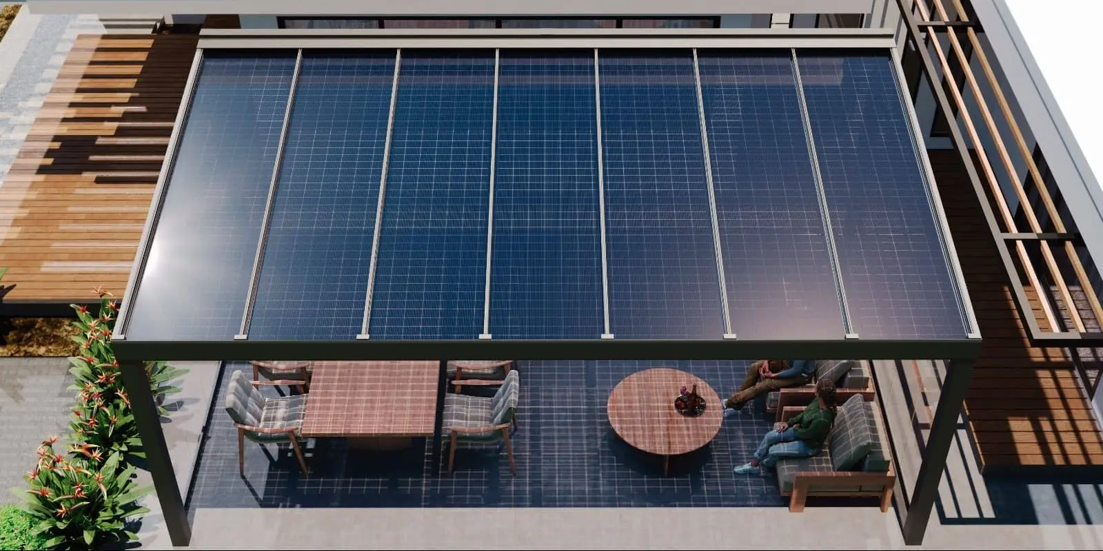 COPERTURE-IN-VETRO-SOLARE Pergola fotovoltaica: il tuo giardino d’inverno sostenibile ed elegante