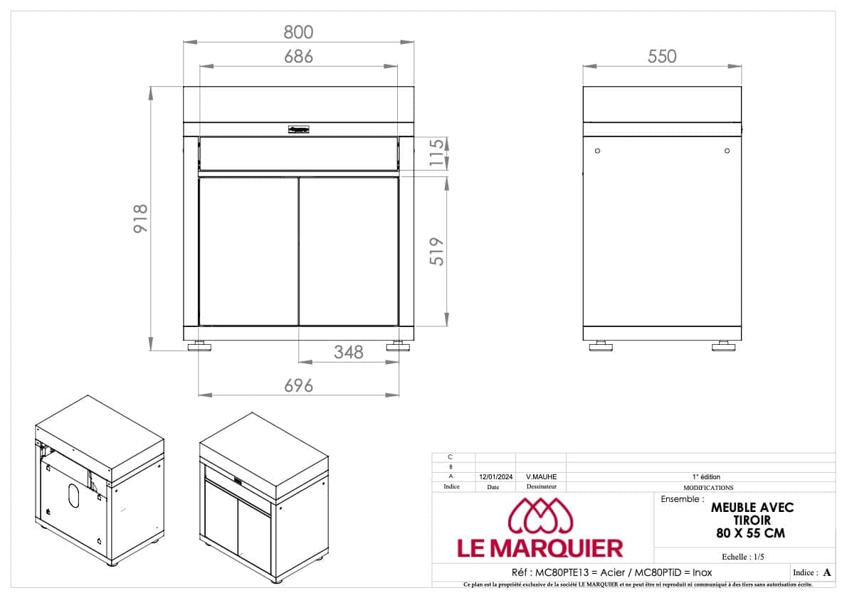 Le Marquier Mobile con Cassetto 80 x 55 cm Nero
