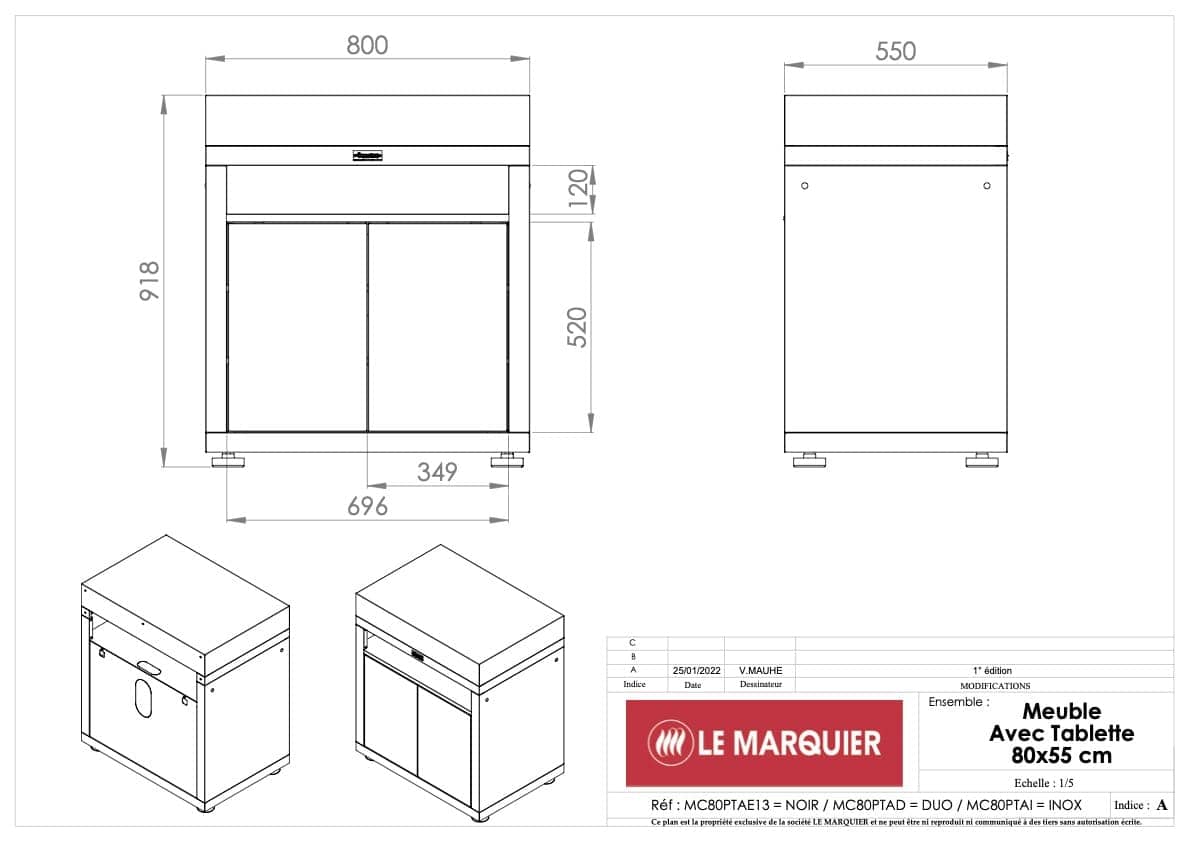 Le Marquier Mobile Piano Lavoro Finitura Top Acciaio Inox