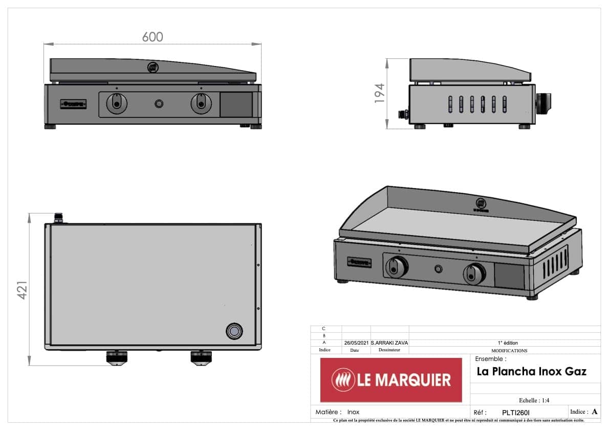 Le marquier Piastra Liscia A Gas La Plancha Acciaio Inox 260