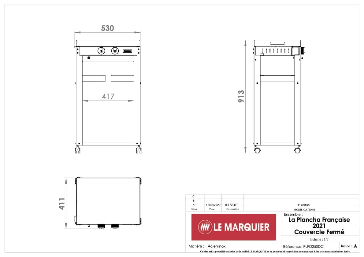 Le marquier Piastra Liscia A Gas La Plancha Francaise 250 Duo Edition, Carrello E Coperchio Inclusi