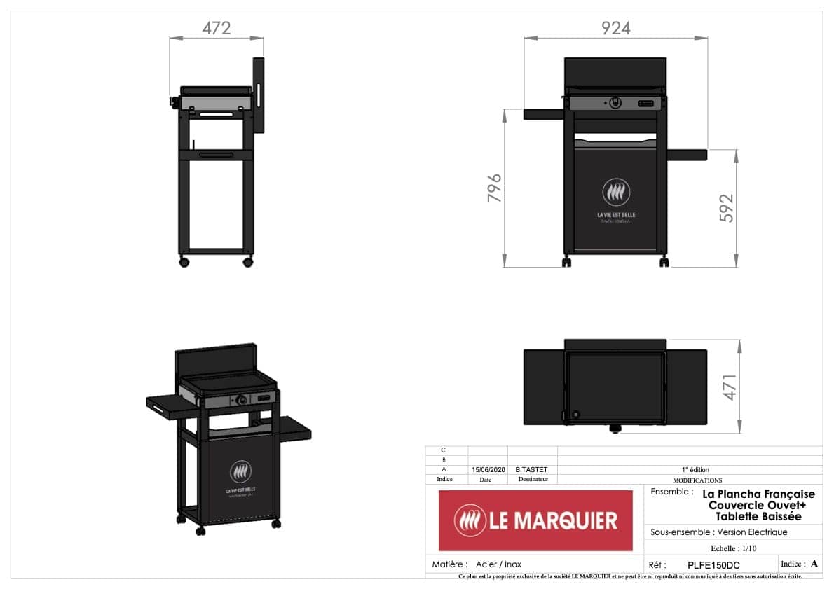 Le marquier Piastra Liscia Elettrica La Plancha Francaise 150 Duo Edition (Coperchio, Carrello, Porta-Spezie E Tendina Inclusi)