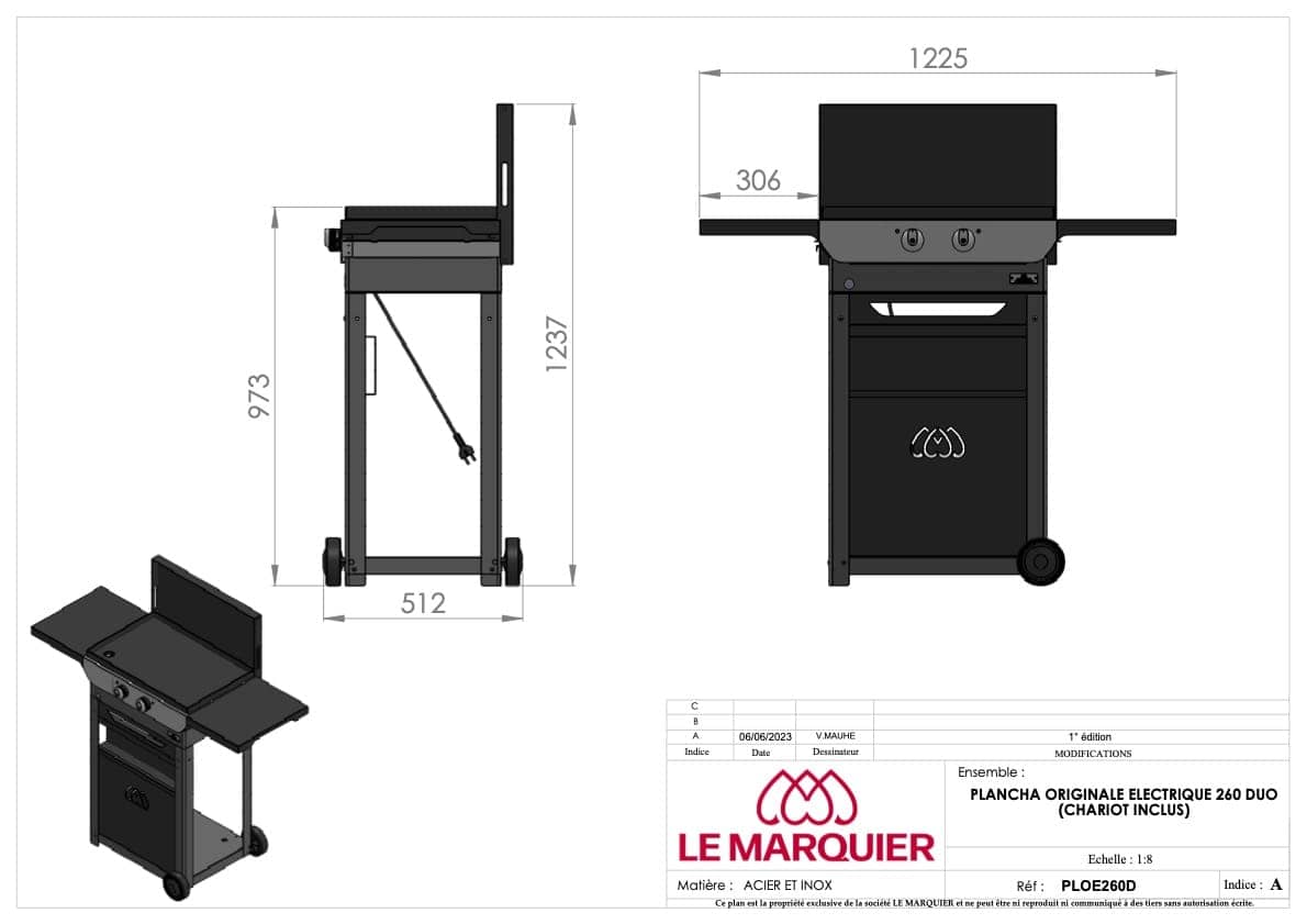 Piastra Original Elettrica 260 Duo Edition Carrello E Coperchio Inclusi